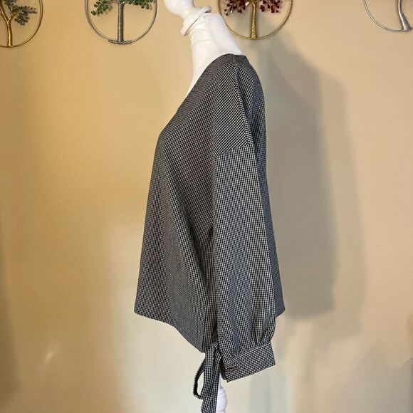 NWT! FRNCH Paris Blue White Gingham Check Long Tie Sleeve Blouse M/L - Picture 3 of 11